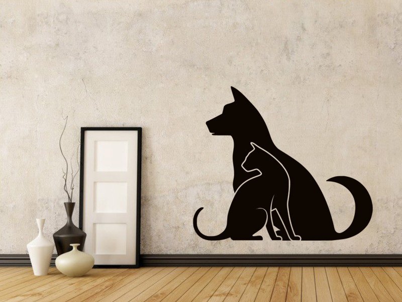 Samolepky na zeď Kočka a pes 0558 - Samolepící dekorace a nálepka na stěnu