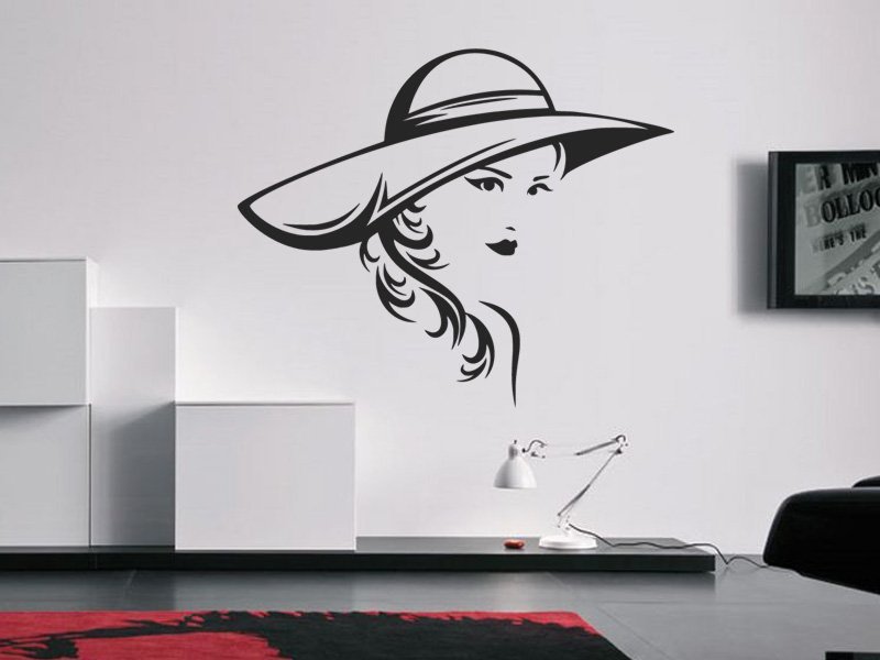Samolepky na zeď Žena s kloboukem 1089 - Samolepící dekorace a nálepka na stěnu