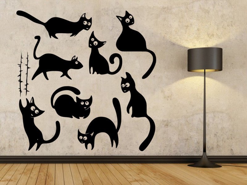 Samolepky na zeď Sada koček 0428 - Samolepící dekorace a nálepka na stěnu