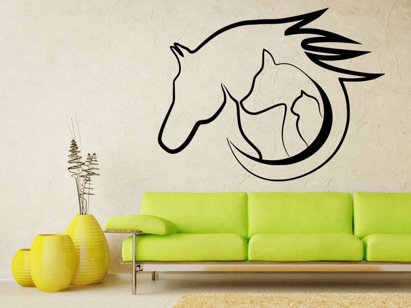 Samolepky na zeď Kočka, pes s kůň 0565 - Samolepící dekorace a nálepka na stěnu