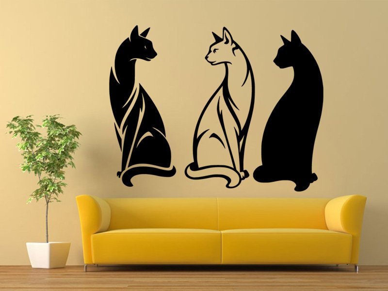 Samolepky na zeď Tři kočky 0458 - Samolepící dekorace a nálepka na stěnu