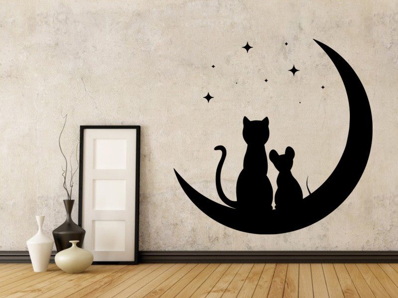Samolepky na zeď Kočka a myš 0481 - Samolepící dekorace a nálepka na stěnu
