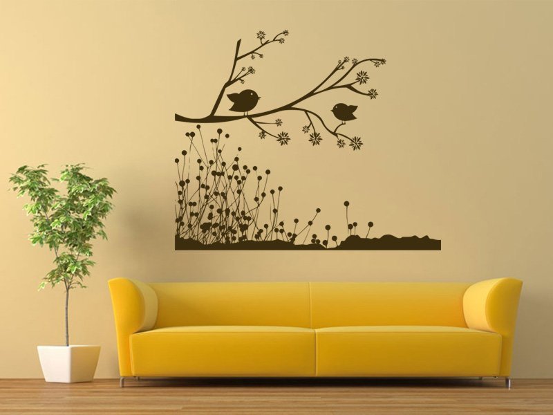 Samolepky na zeď Větev s ptáky 004 - Samolepící dekorace a nálepka na stěnu