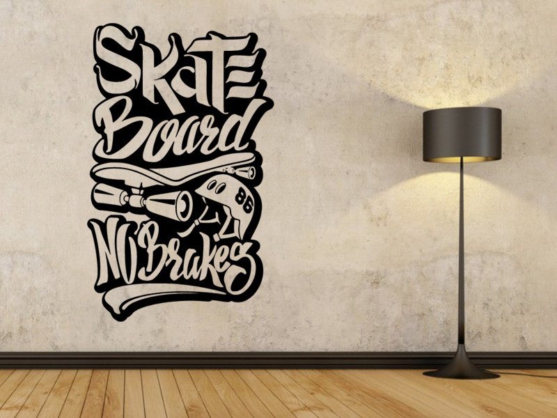 Samolepky na zeď Nápis Skateboard No Brakes 0963 - Samolepící dekorace a nálepka na stěnu