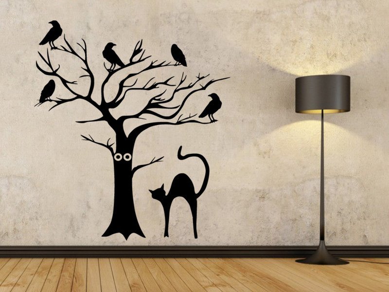 Samolepky na zeď Kočka a strom 0500 - Samolepící dekorace a nálepka na stěnu