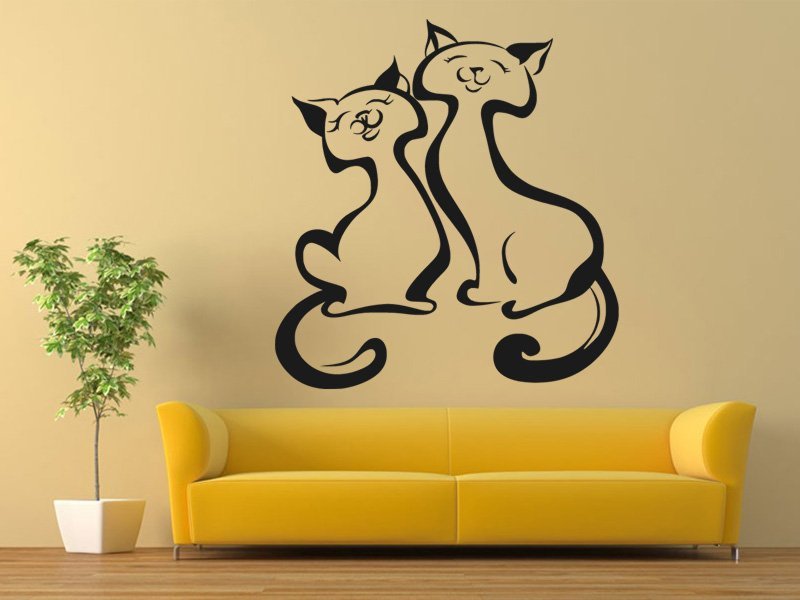 Samolepky na zeď Dvě kočky 0439 - Samolepící dekorace a nálepka na stěnu