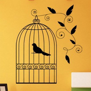 Samolepka na zeď Ptáci v kleci 003 - 60x72 cm