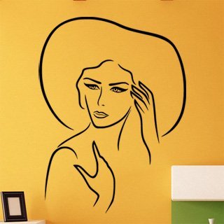 Samolepka na zeď Žena v klobouku 1093 - 60x81 cm