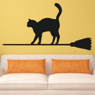 Nálepka na zeď Kočka na koštěti 0501 - 188x100 cm