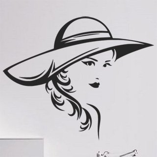 Samolepka na zeď Žena s kloboukem 1089 - 73x60 cm