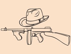 Samolepky na zeď Gangsterská zbraň a klobouk 1122